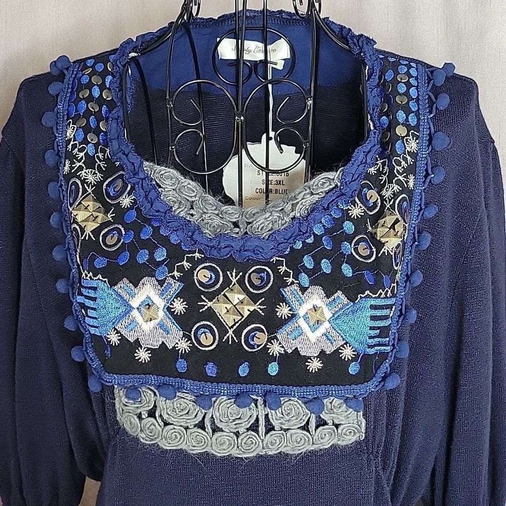 SIMPLY COUTURE Embroidered/Crochet/Beaded Bohemian Peasant Dress 3XL - Picture 2 of 9